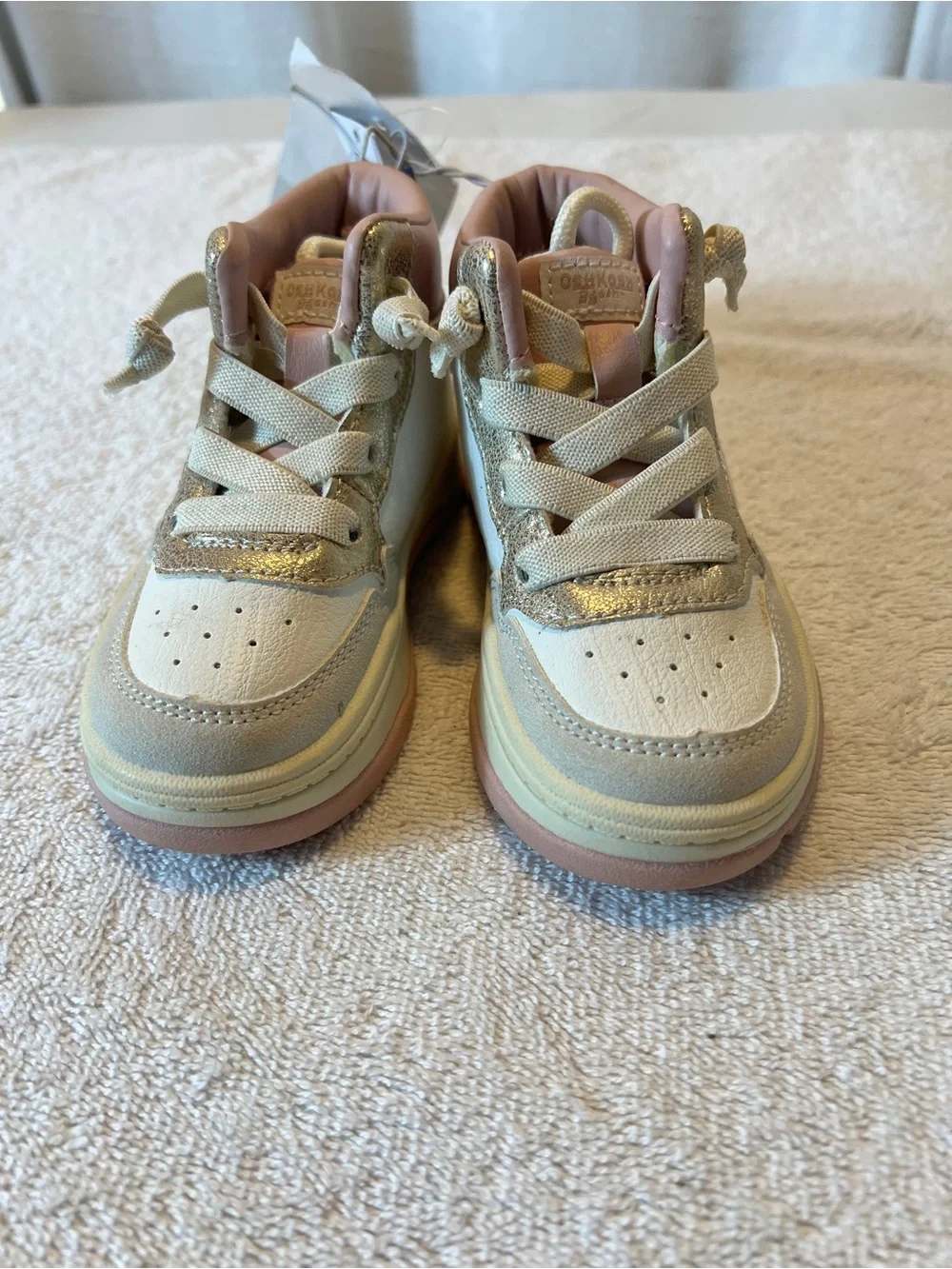 OshKosh B'gosh Cream, Pink & Gold Kids High-Top Sneakers SIZE 5